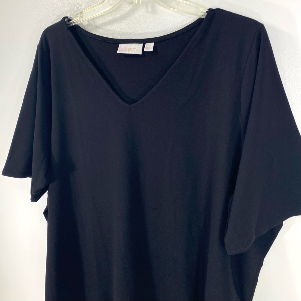 Belle by Kim Gravel Black TripleLuxe Knit Ruched Side V-Neck Elbow Sleeve Top 3X - Picture 5 of 12